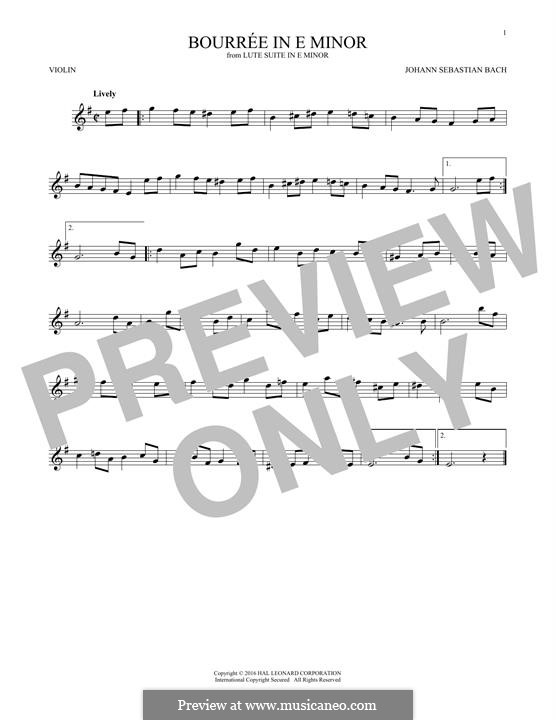 Suite for Lute (or Harpsichord) in E Minor, BWV 996: Bourrée. Version for violin by Johann Sebastian Bach