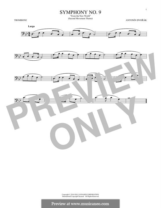 Movement II (Largo) Printable Scores: Theme, for trombone by Antonín Dvořák