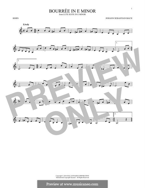 Suite for Lute (or Harpsichord) in E Minor, BWV 996: Bourrée. Version for horn by Johann Sebastian Bach