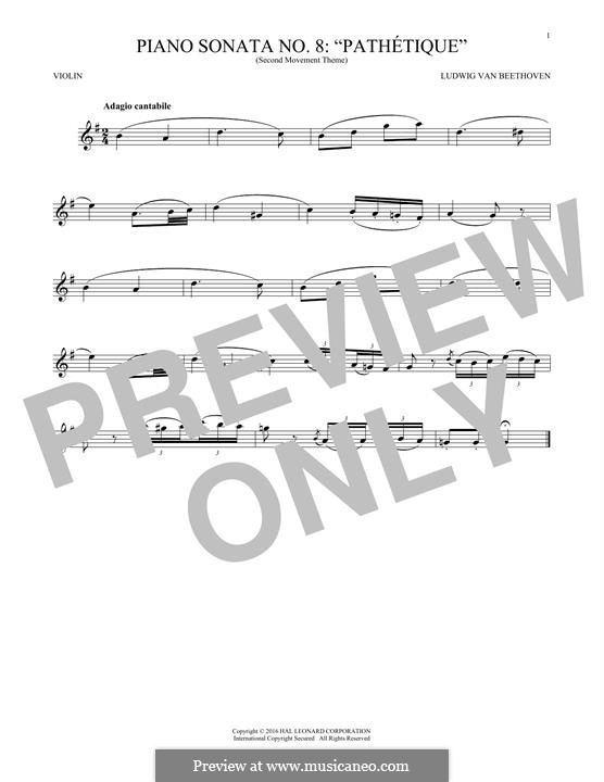 Movement II (Printable scores): Theme. Version for violin by Ludwig van Beethoven