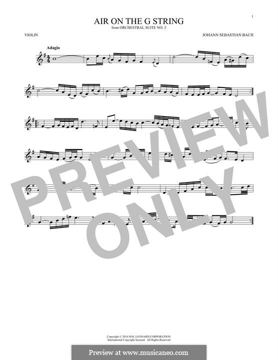 Aria (Printable Scores): Version for violin by Johann Sebastian Bach