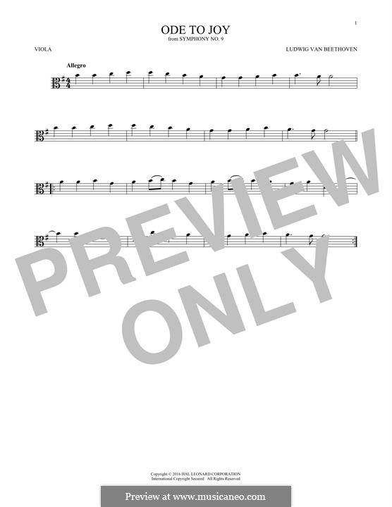 Ode to Joy (Printable scores): Version for viola by Ludwig van Beethoven