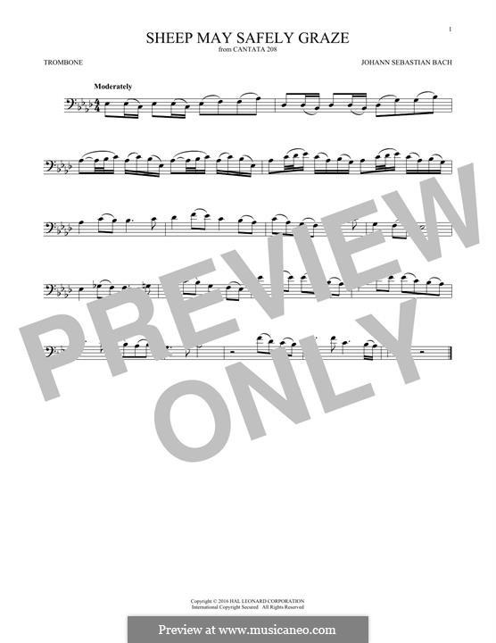 Sheep May Safely Graze (Printable Scores): For trombone by Johann Sebastian Bach