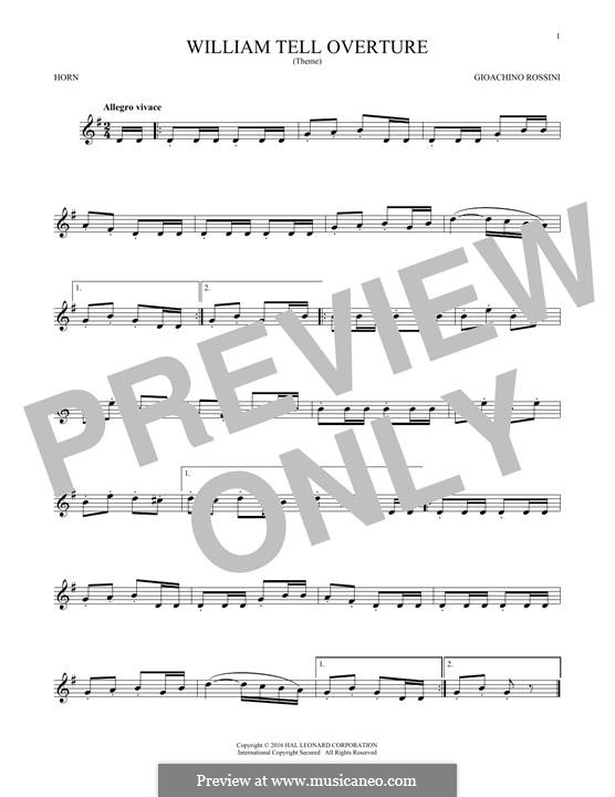 Overture (Printable Scores): For horn by Gioacchino Rossini