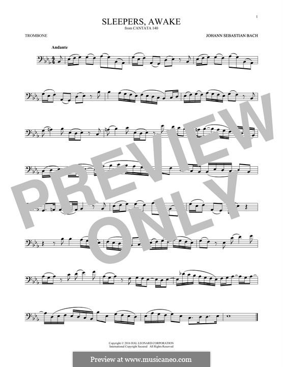 No.1 Wachet auf (Sleepers Awake): For trombone by Johann Sebastian Bach