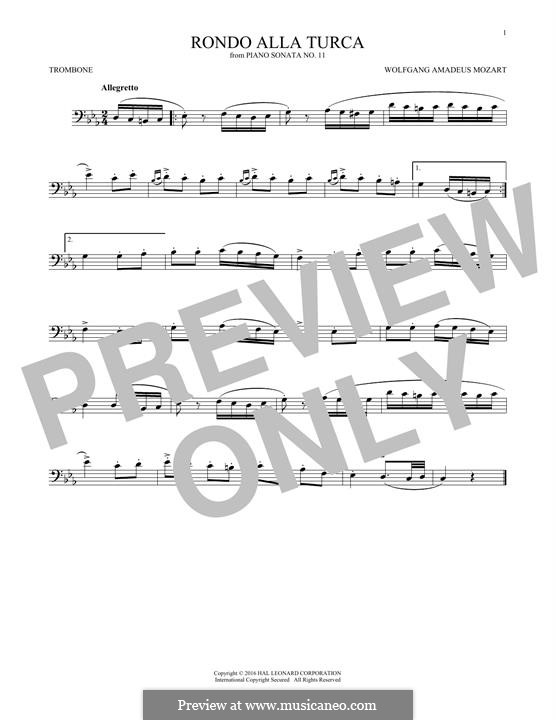 Rondo alla turca (Printable Scores): For trombone (fragment) by Wolfgang Amadeus Mozart