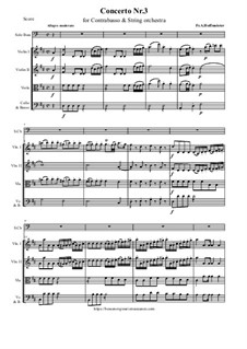 Concerto Nr.3 for Double Bass and String orchestra in D Major: Score and parts by Franz Anton Hoffmeister