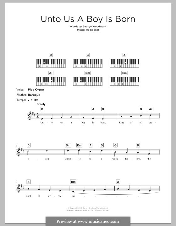 Unto us a boy is born by folklore sheet music on musicaneo