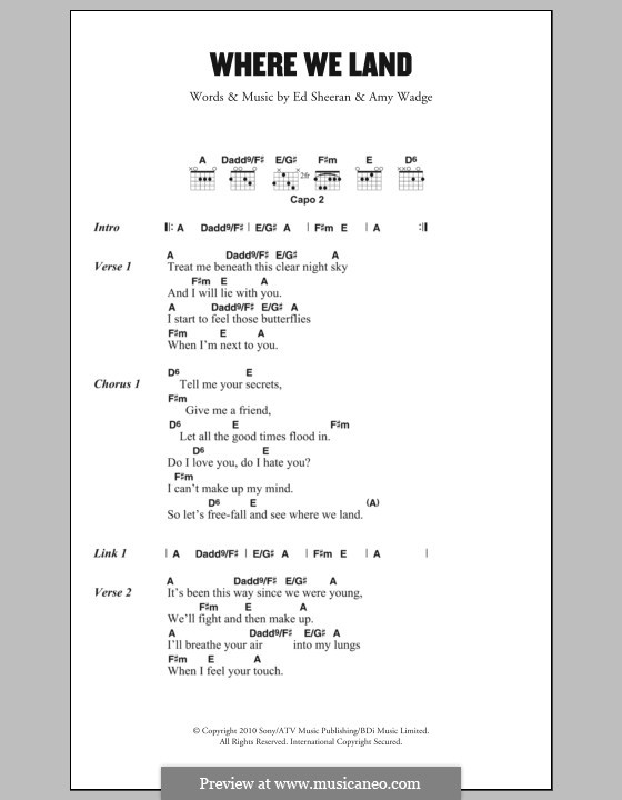 Where We Land: Lyrics and chords by Ed Sheeran, Amy Wadge