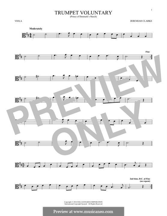 Prince of Denmark's March (Trumpet Voluntary), printable scores: For viola by Jeremiah Clarke