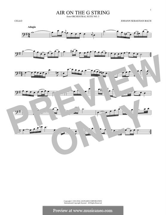 Aria (Printable Scores): Version for cello by Johann Sebastian Bach
