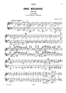 Two Melodies for String Orchestra, Op.53: Viola parts by Edvard Grieg