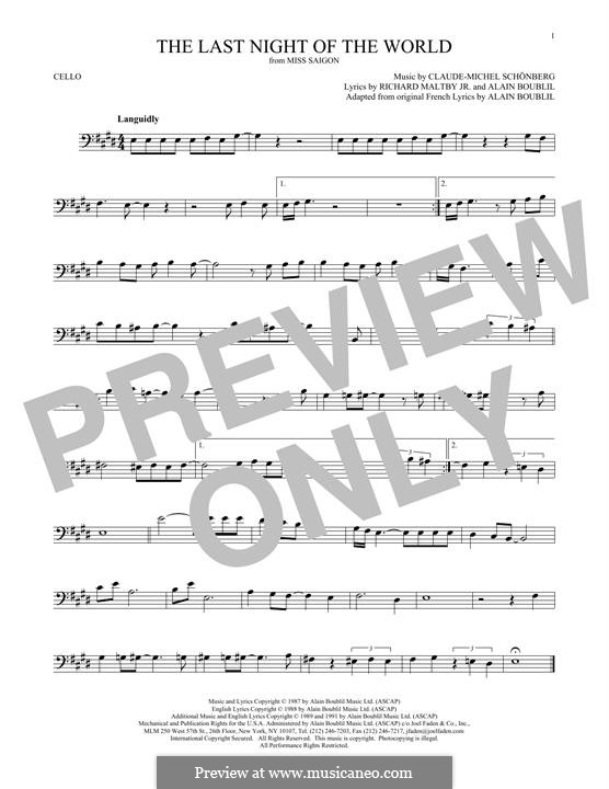 The Last Night of the World: For cello by Claude-Michel Schönberg