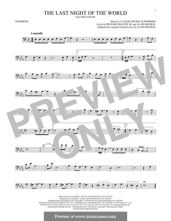 The Last Night of the World: For trombone by Claude-Michel Schönberg