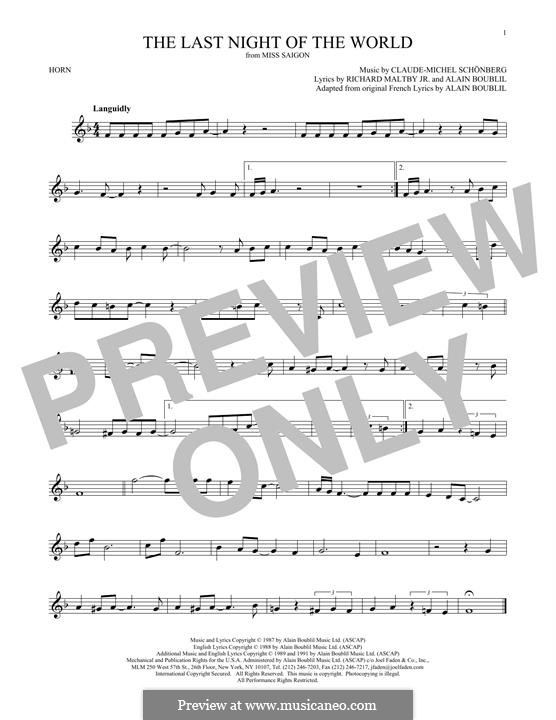 The Last Night of the World: For horn by Claude-Michel Schönberg