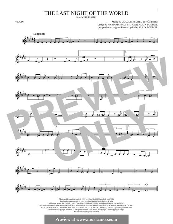 The Last Night of the World: For violin by Claude-Michel Schönberg