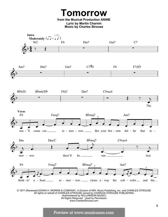 Tomorrow (from Annie) by C. Strouse - sheet music on MusicaNeo