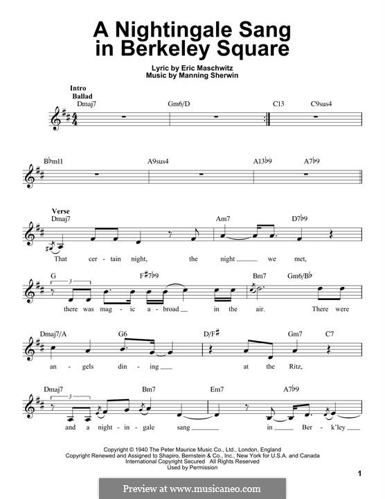 A Nightingale Sang in Berkeley Square: Melody line by Eric Maschwitz, Manning Sherwin