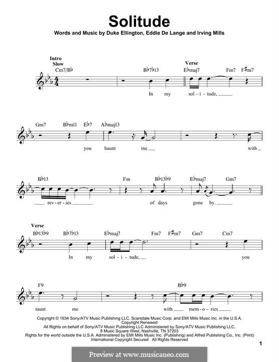 Solitude: Melody line by Irving Mills, Duke Ellington, Eddie De Lange