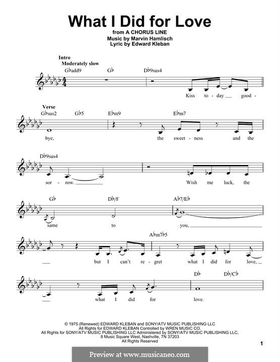 What I Did for Love (Priscilla Lopez): Melody line by Marvin Hamlisch