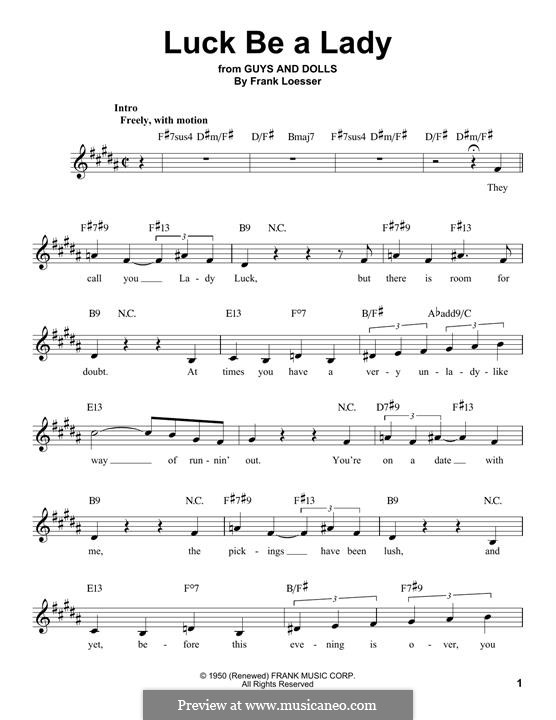 Luck, Be a Lady (from Guys and Dolls) by F. Loesser on MusicaNeo