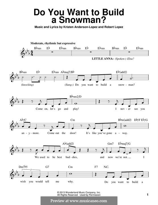 Do You Want to Build a Snowman? (from Frozen): Melody line by Robert Lopez, Kristen Anderson-Lopez