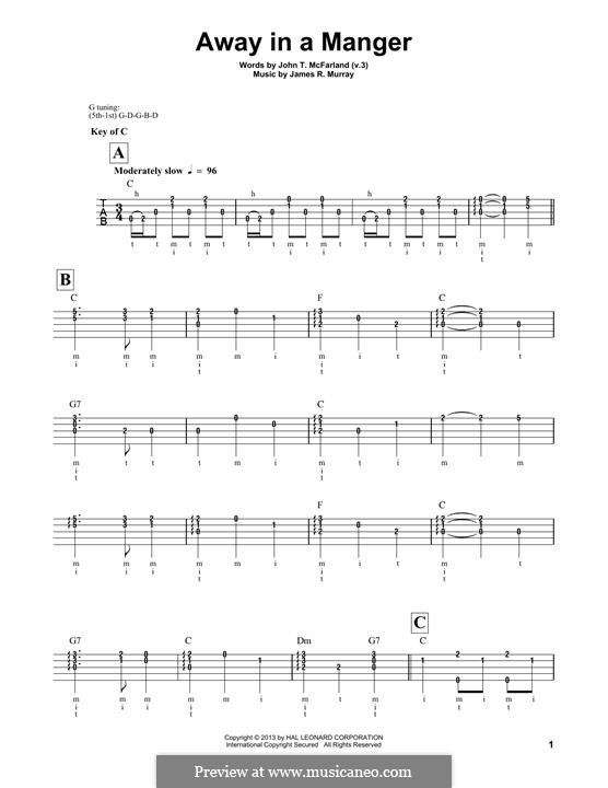 Away in a Manger (Printable Scores): For banjo by James R. Murray