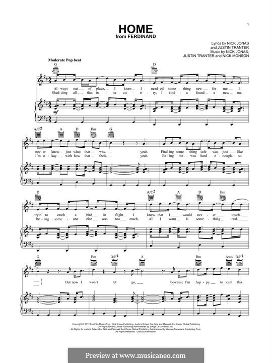 Home: For voice and piano (or guitar) by Nicholas Jonas, Nick Monson, Justin Tranter