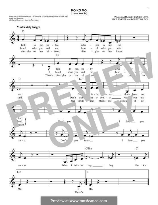 Ko Ko Mo (I Love You So): Melody line by Eunice Levy, Forest Wilson, Jake Porter