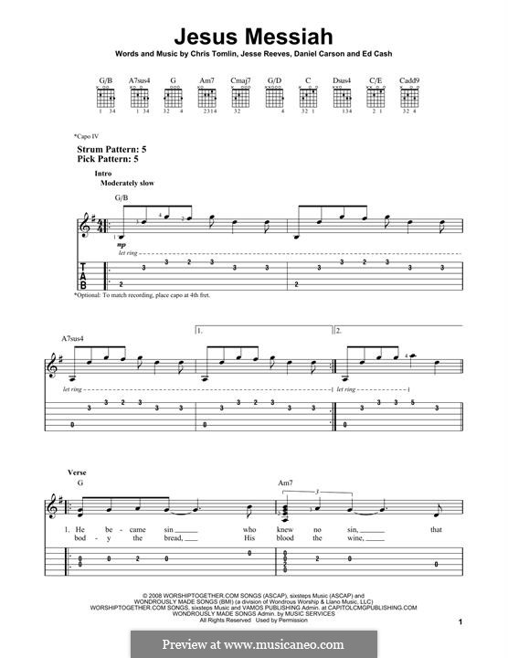 Jesus Messiah: For guitar with tab by Chris Tomlin, Daniel Carson, Ed Cash, Jesse Reeves