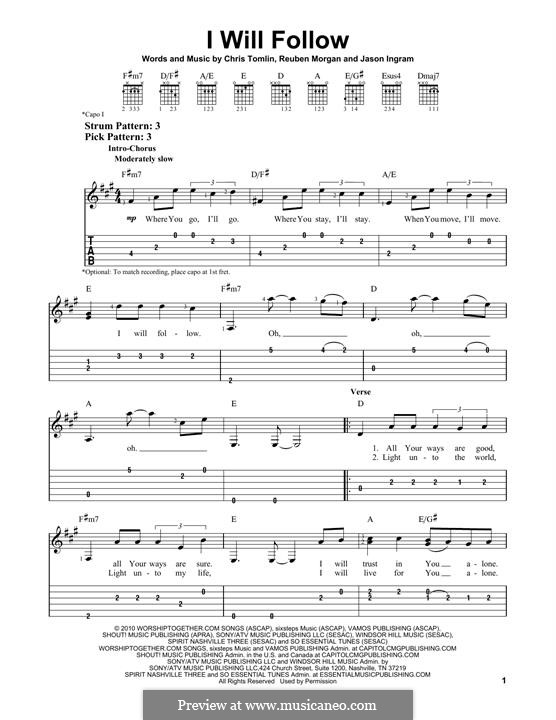 I Will Follow (Chris Tomlin): For guitar with tab by Jason David Ingram, Reuben Morgan