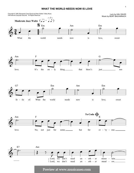 What the World Needs Now Is Love: Melody line by Burt Bacharach