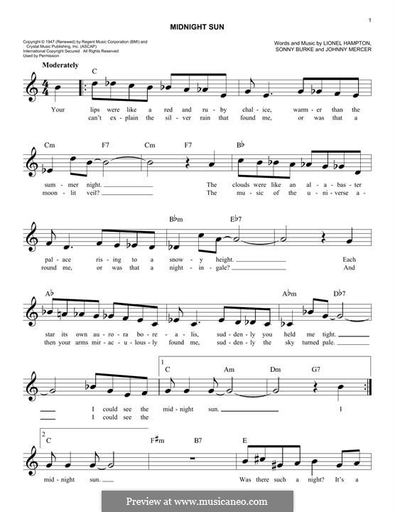 Midnight Sun Sheet Music | Lionel Hampton | Real Book – Melody, Lyrics &  Chords