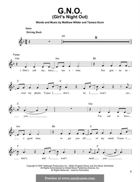 G.N.O. (Girl's Night Out): Melody line by Matthew Wilder, Tamara Dunn