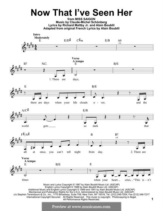 Now That I've Seen Her: Melody line by Claude-Michel Schönberg