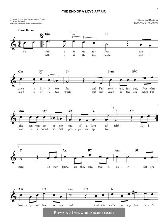 The End of a Love Affair (Frank Sinatra): Melody line by Edward C. Redding