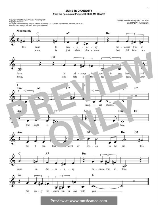 June in January: Melody line by Leo Robin, Ralph Rainger