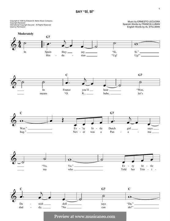 Say 'Si, Si' (Glen Miller): Melody line by Ernesto Lecuona