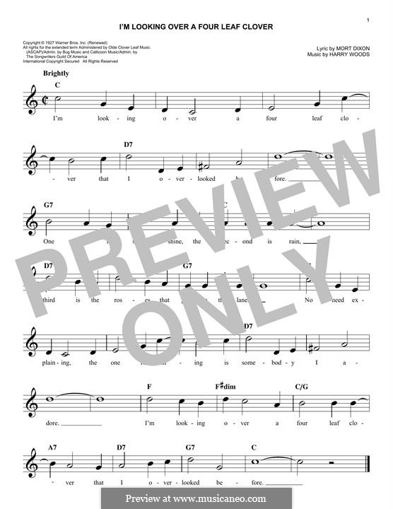 I'm Looking Over a Four Leaf Clover: Melody line by Harry Woods