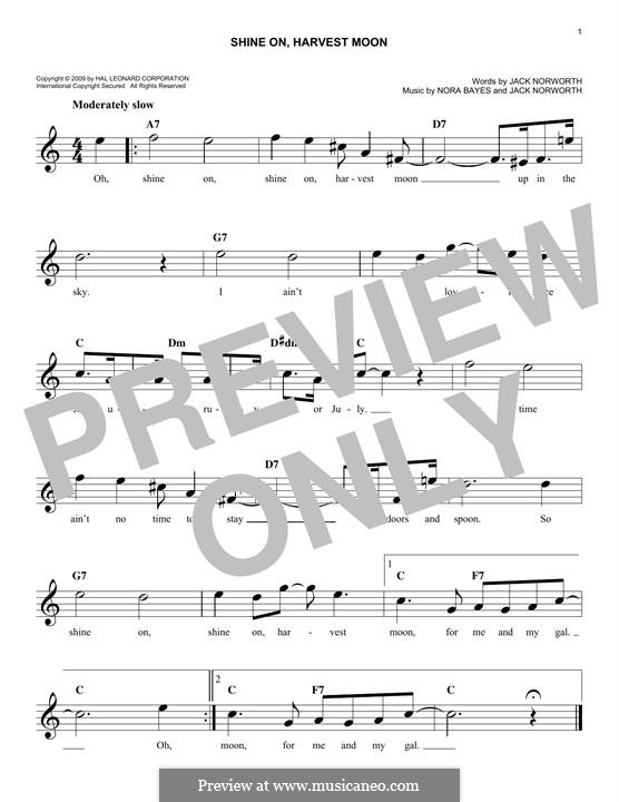 Shine On, Harvest Moon: Melody line by Nora Bayes