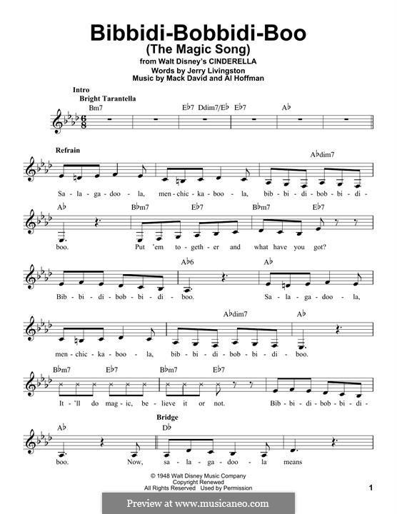 Bibbidi-Bobbidi-Boo (The Magic Song): Melody line by Al Hoffman, Mack David