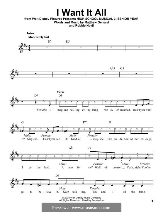 I Want It All (from High School Musical 3): Melody line by Matthew Gerrard, Robbie Nevil
