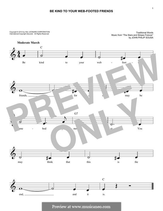 Be Kind to Your Web-Footed Friends: Melody line by folklore