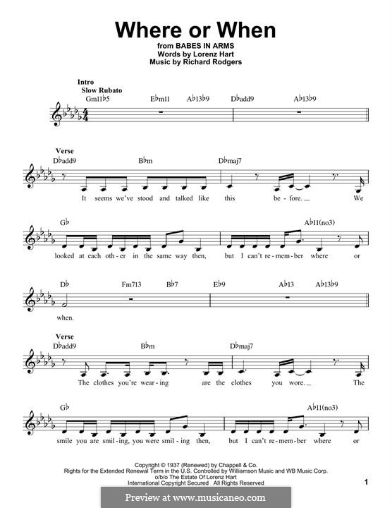 Where Or When (from Babes In Arms): Melody line by Richard Rodgers