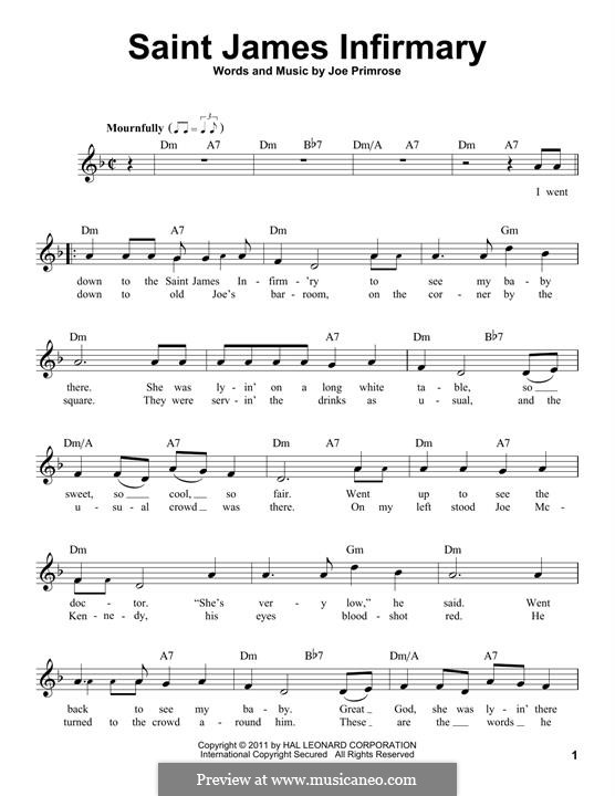 Saint James Infirmary by J. Primrose sheet music on MusicaNeo