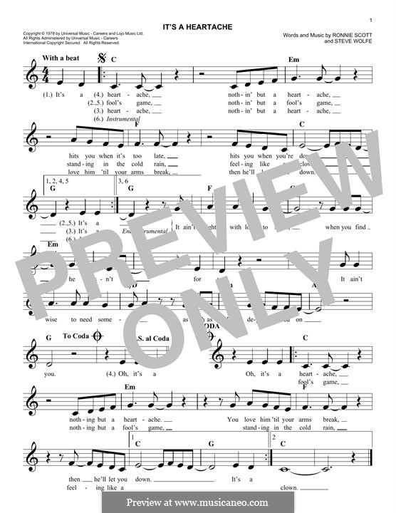 It's a Heartache (Bonnie Tyler): Melody line by Ronnie Scott, Steve Wolfe