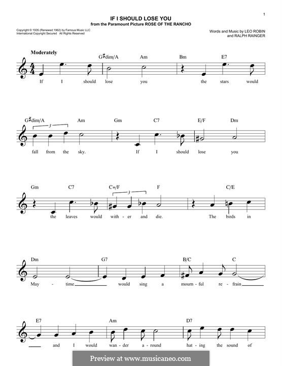 If I Should Lose You (Phineas Newborn): Melody line by Leo Robin, Ralph Rainger