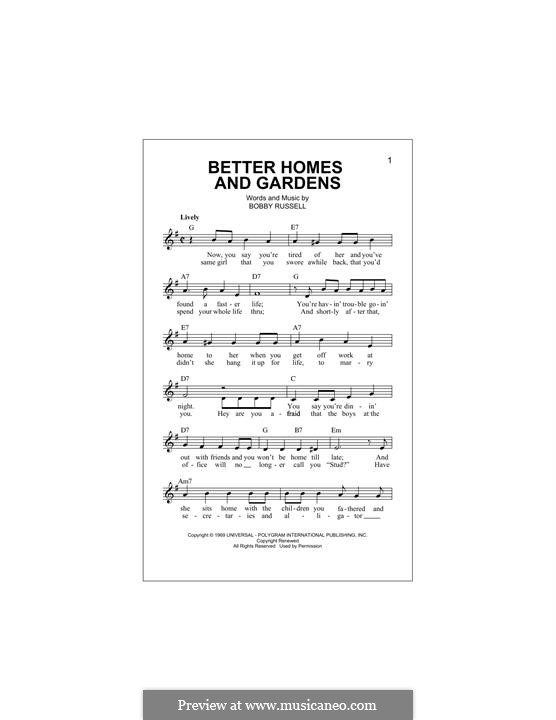 Better Homes and Gardens: Melody line by Bobby Russell