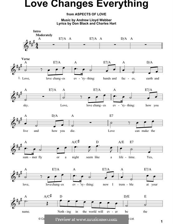 Love Changes Everything (Aspects of Love) by A.L. Webber on MusicaNeo