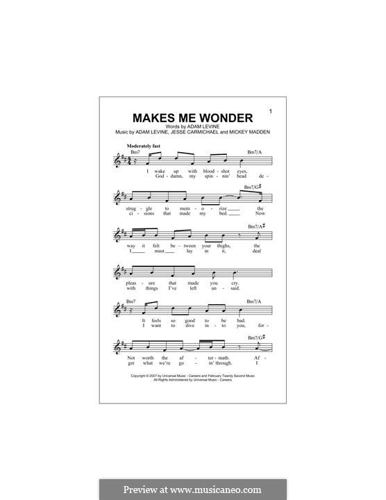 Makes Me Wonder (Maroon 5): Melody line by Adam Levine, Jesse Carmichael, Mickey Madden